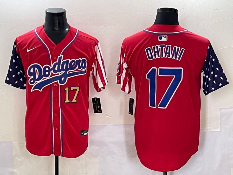 Men 2025 Los Angeles Dodgers #17 Ohtani Red a generation of national flags Joint Name Nike MLB Jersey style 4